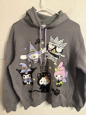 Sanrio Hello Kitty Friends Gray Hoodie with Lavender Drawstrings